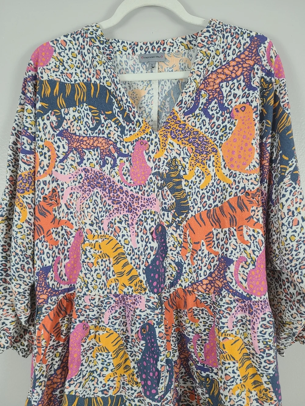 Anthropologie x Conditions Apply Multicolor Animal Tiger Tiered Tunic Dress XL - Picture 8 of 16